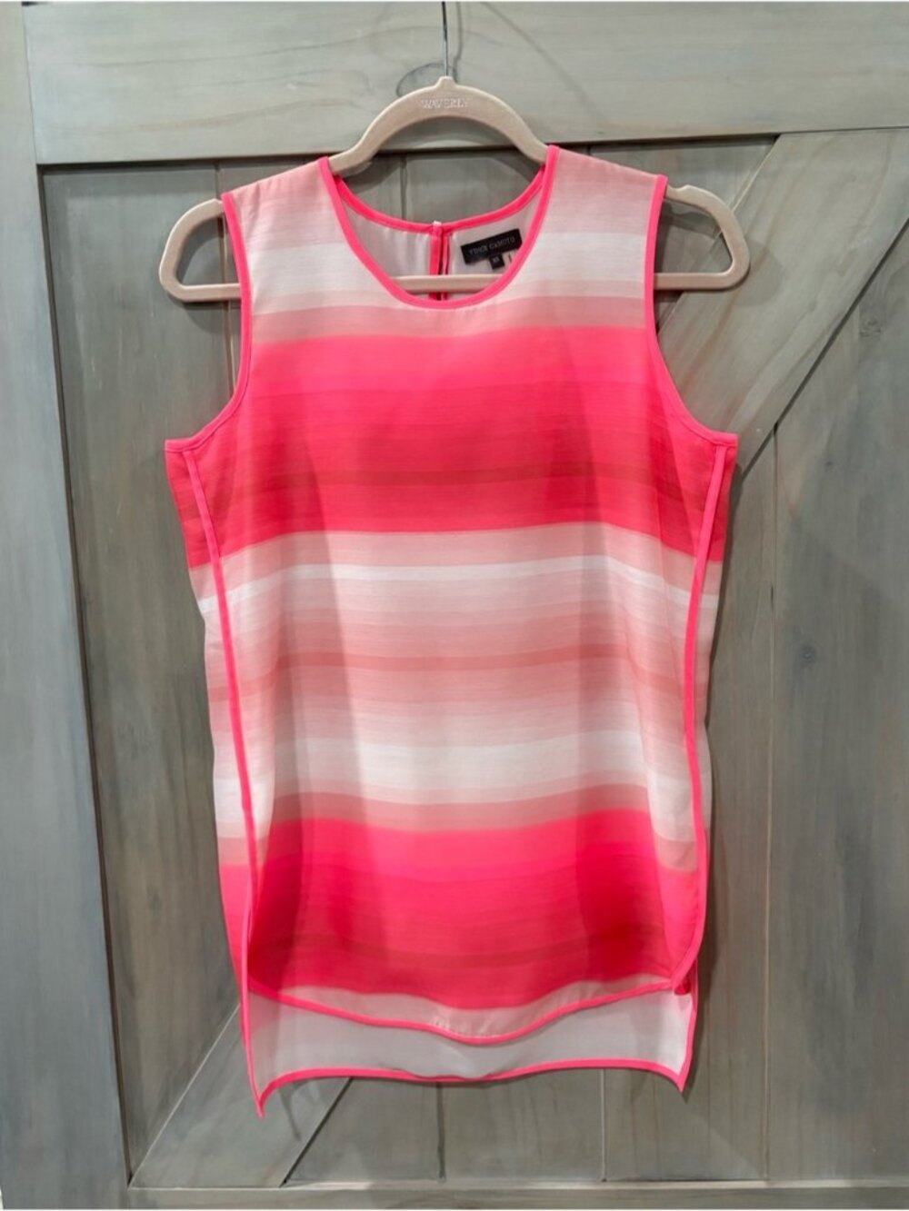 Vince Camuto Pink and White Striped Sleeveless Top